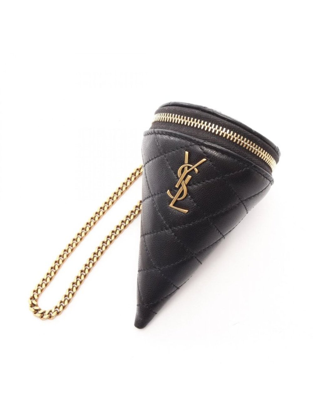 Saint Laurent Paris Charm Micro Cone Pouch Black Leather